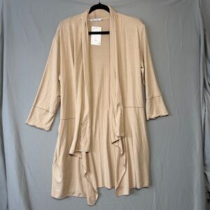 Culture Code Womens Boho Open Front Waterfall Cardigan L Tan Lightweight NWT